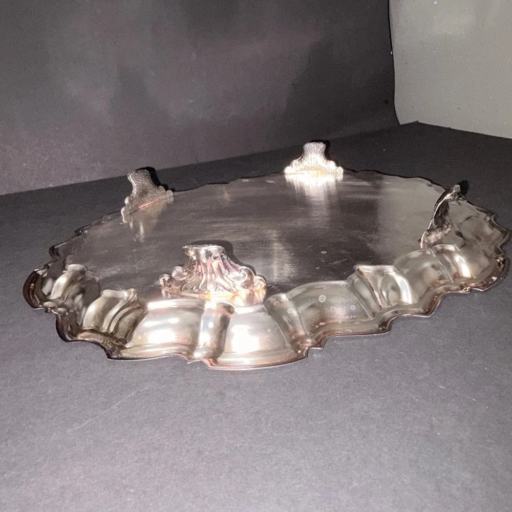 Vtg 1978 LEONARD Silver Plated Chippendale Tray 14